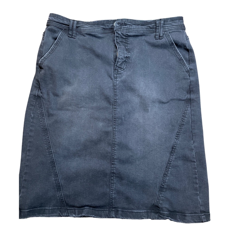 Women's Charcoal Gray Denim Pencil Skirt Casual Knee Length Size 10 Distressed